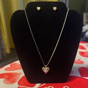 Plaided Elegant Gold Heart Necklace and Earring Set